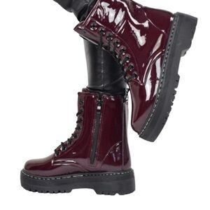 Sincerely Jules Glossy Burgundy Combat Boots